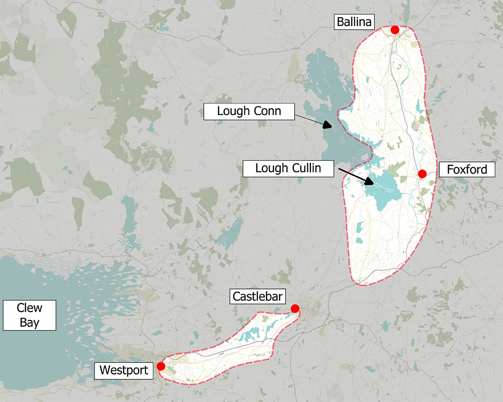 Ballina Castlebar Westport Interurban Greenway Study Area Map